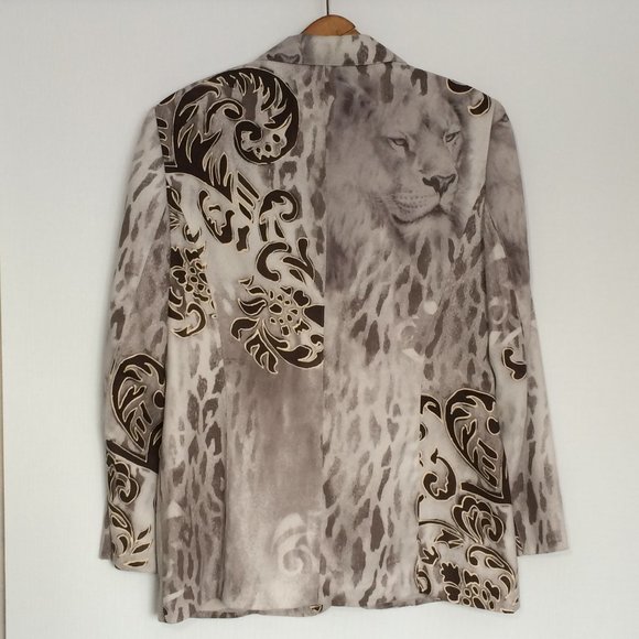 Gerry Weber Womens Jacket Blazer Sz 8 Gray Lion Tiger Print Long Sleeve Lined - Picture 2 of 10